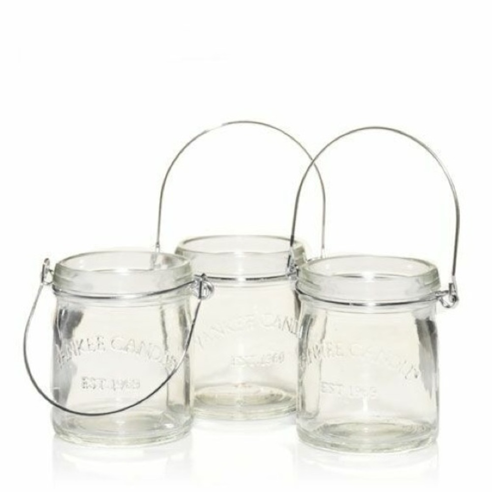 NEW Yankee Candle Mason Jar 3-pack Tea Light Votive Candle Holders, clear glass